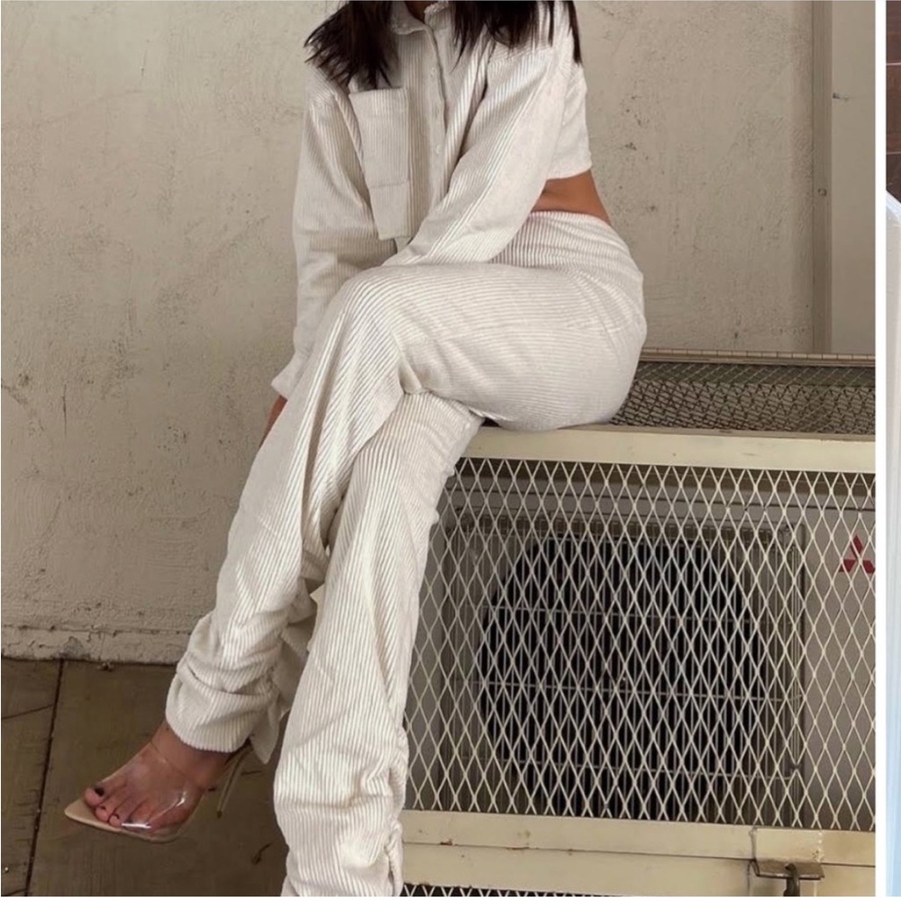 Danielle Guizio Off-White‎ Corduroy Ruched Leggings Pants Medium